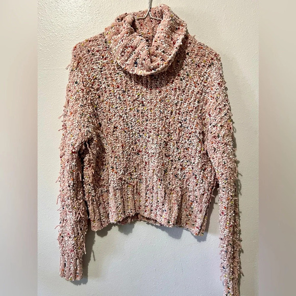 Confetti Fringe Pink Chunky Knit Sweater - Medium - Picture 2 of 5